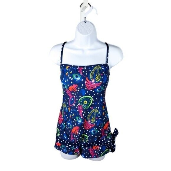 Wenly Zeng Paisley Two Piece Swimsuit with Shorts Blue Sizes Small and XL - Picture 8 of 8
